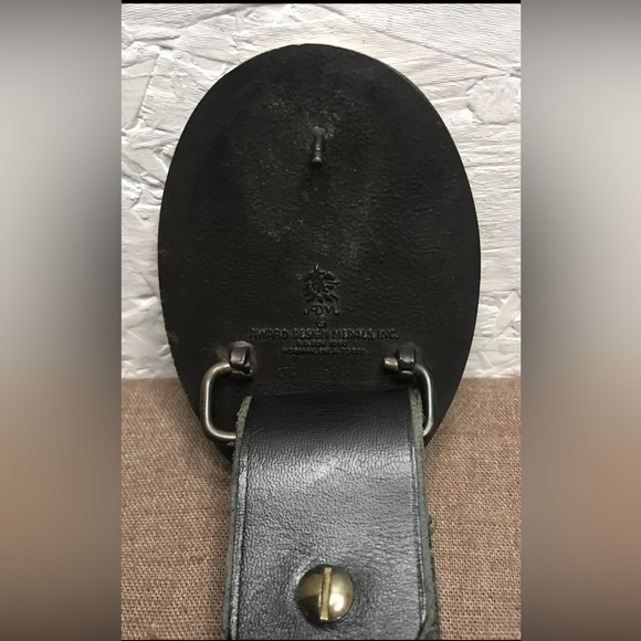 ADM Award Design Medals Texas Solid Brass Buckle Black Leather Belt Norman OK - Picture 4 of 13